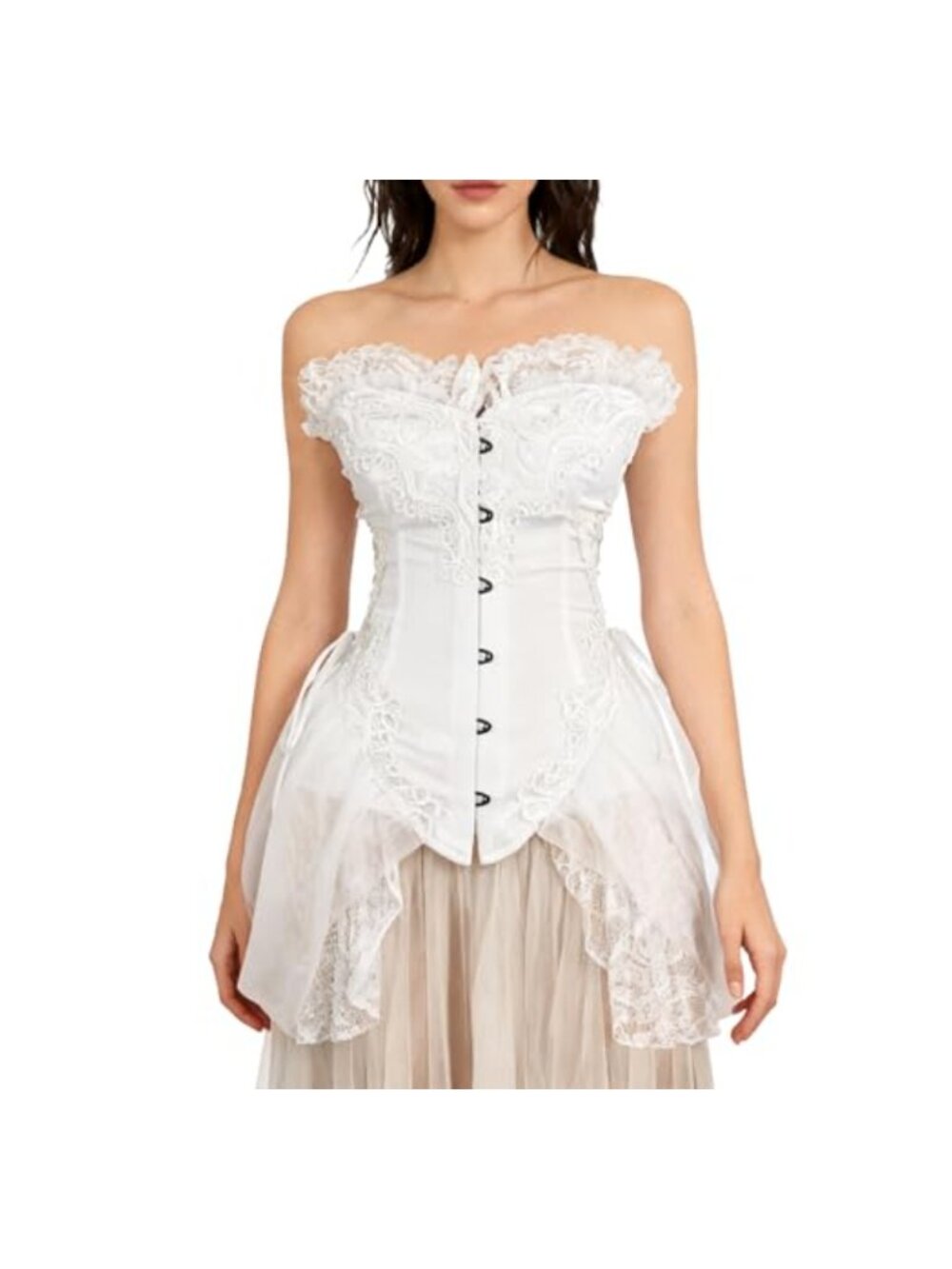Women's Sexy Strapless Floral Embroidery Gothic Corset with Lace Skirt